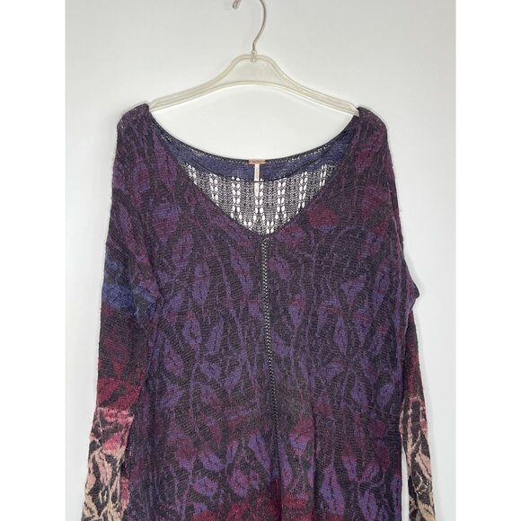 Free People Tough Love Deep V-Neck Sweater Tunic Ombre Blue Multi Oversized S - Picture 2 of 9